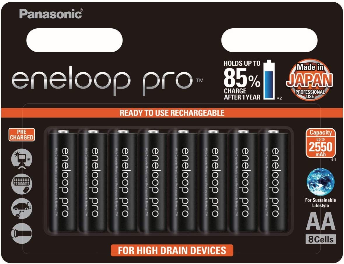 Eneloop Pro AA Pre-Charged Rechargeable Batteries, 8-Pack (BK-3HCCE/8BT)